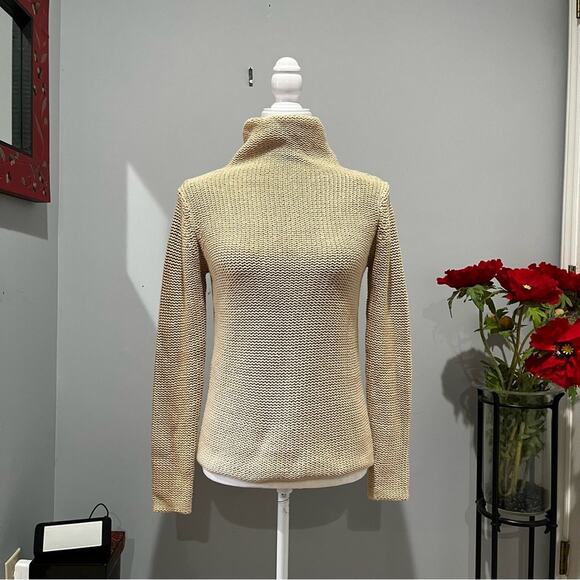 NEW Banana Republic Classic Knit Fisherman Funnel Neck Sweater Wheat XS NWT - Picture 2 of 15